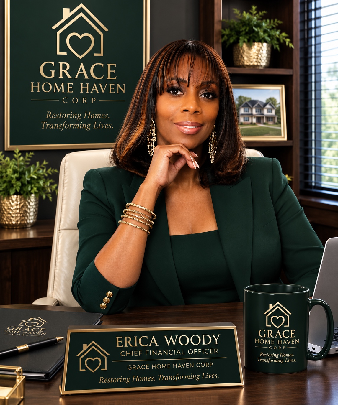 Erica Woody, Chief Financial Officer, in a Grace Home Haven branded portrait