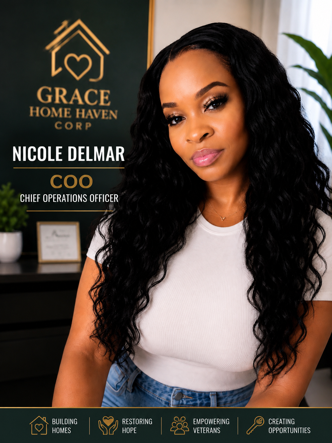 Nicole Delmar in a Grace Home Haven branded portrait